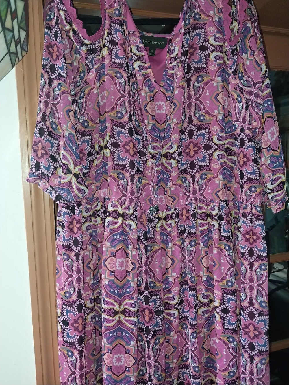 Lane Bryant Pink and Purple Paisley-Print Cold Shoulder Tunic Dress